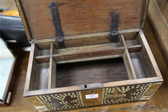 An unusual small brass mounted Zanzibar chest or work box, 18in.